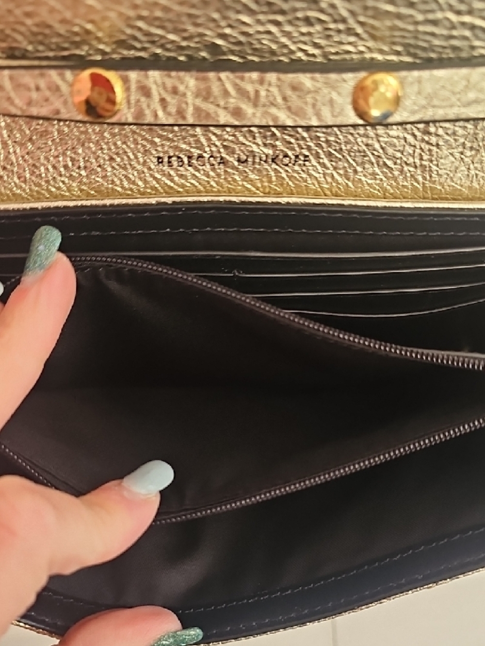 Rebecca Minkoff Metallic Gold Quilted Crossbody Bag - Picture 8 of 11